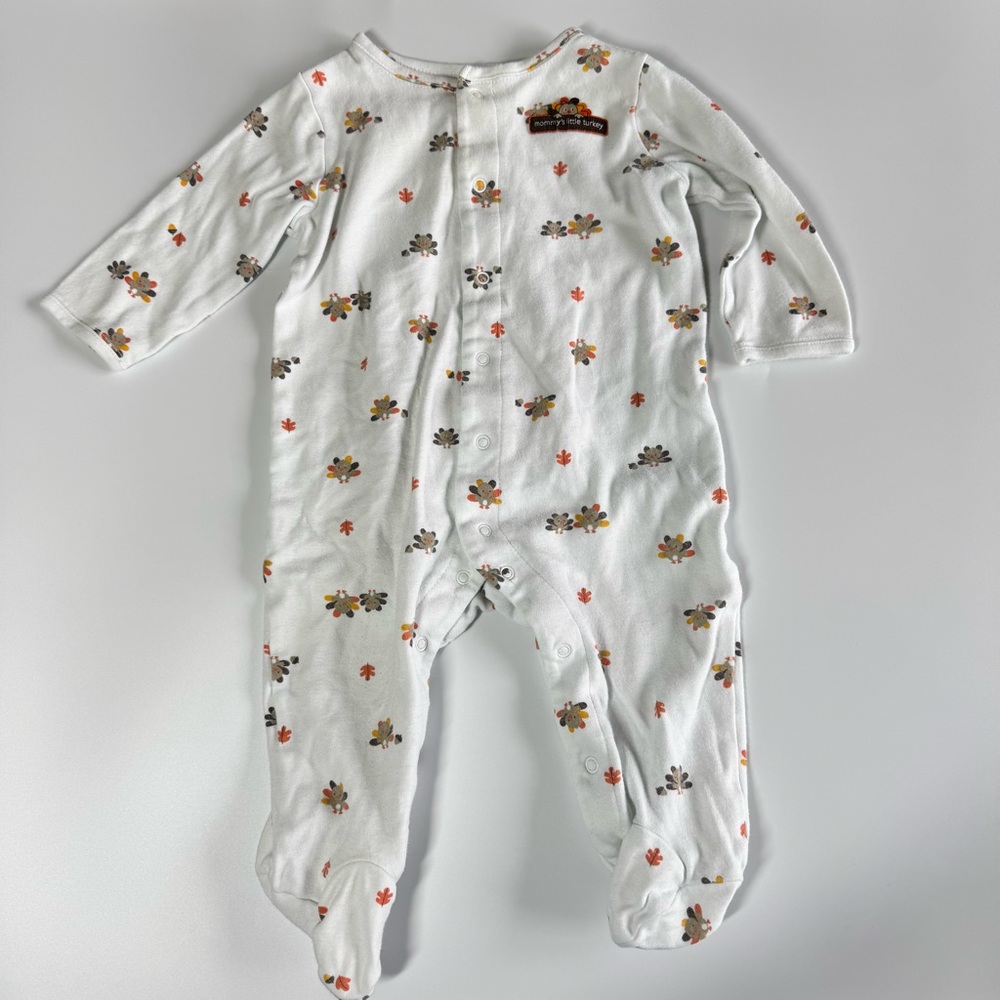 Baby Footie Pajamas Size 6 Months Carter’s Turkey Thanksgiving Baseball Blue - Picture 2 of 16